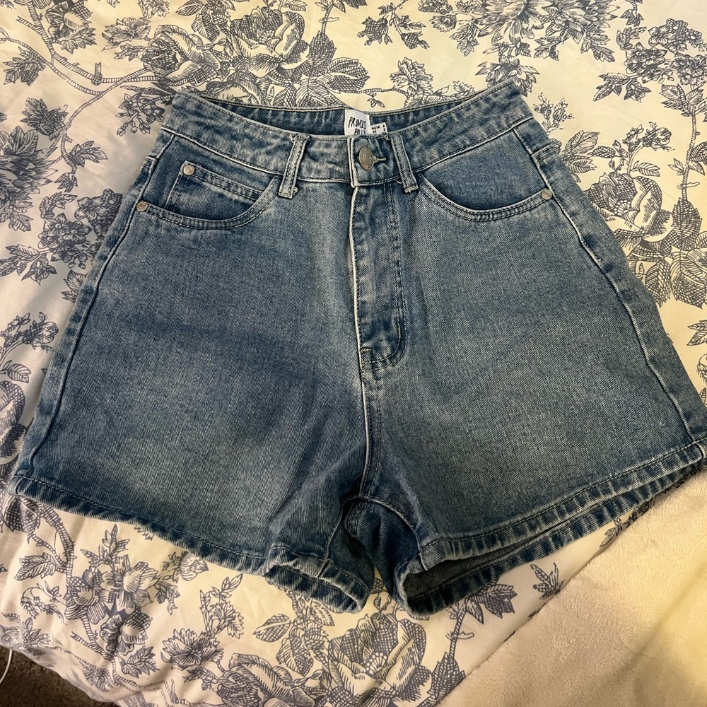 high rise denim shorts